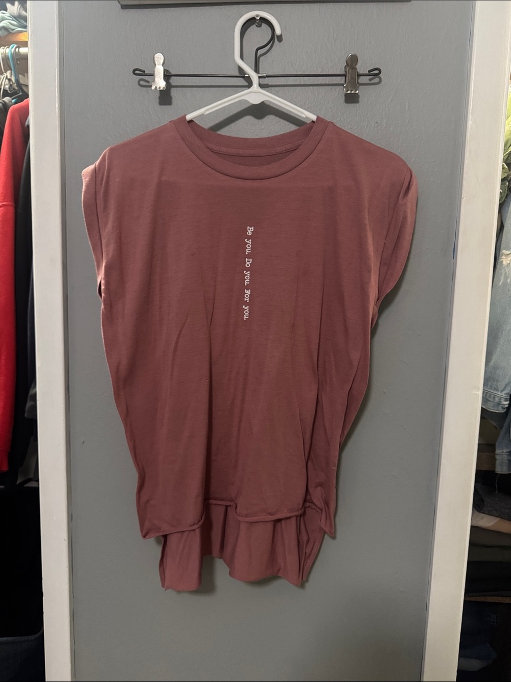 Dusty Rose Sleeveless Tee with Subtle Script